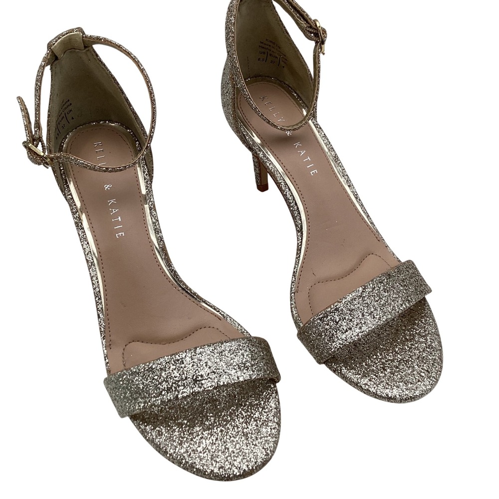 Kelly & Katie Kirstie Gold Glitter Ankle Strap Kitten Heel Sandals 6.5